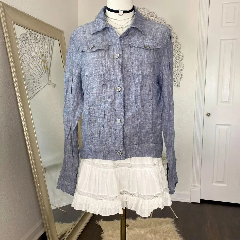 NWT Jones & Co Lightweight Blue 100% Linen Jacket L
